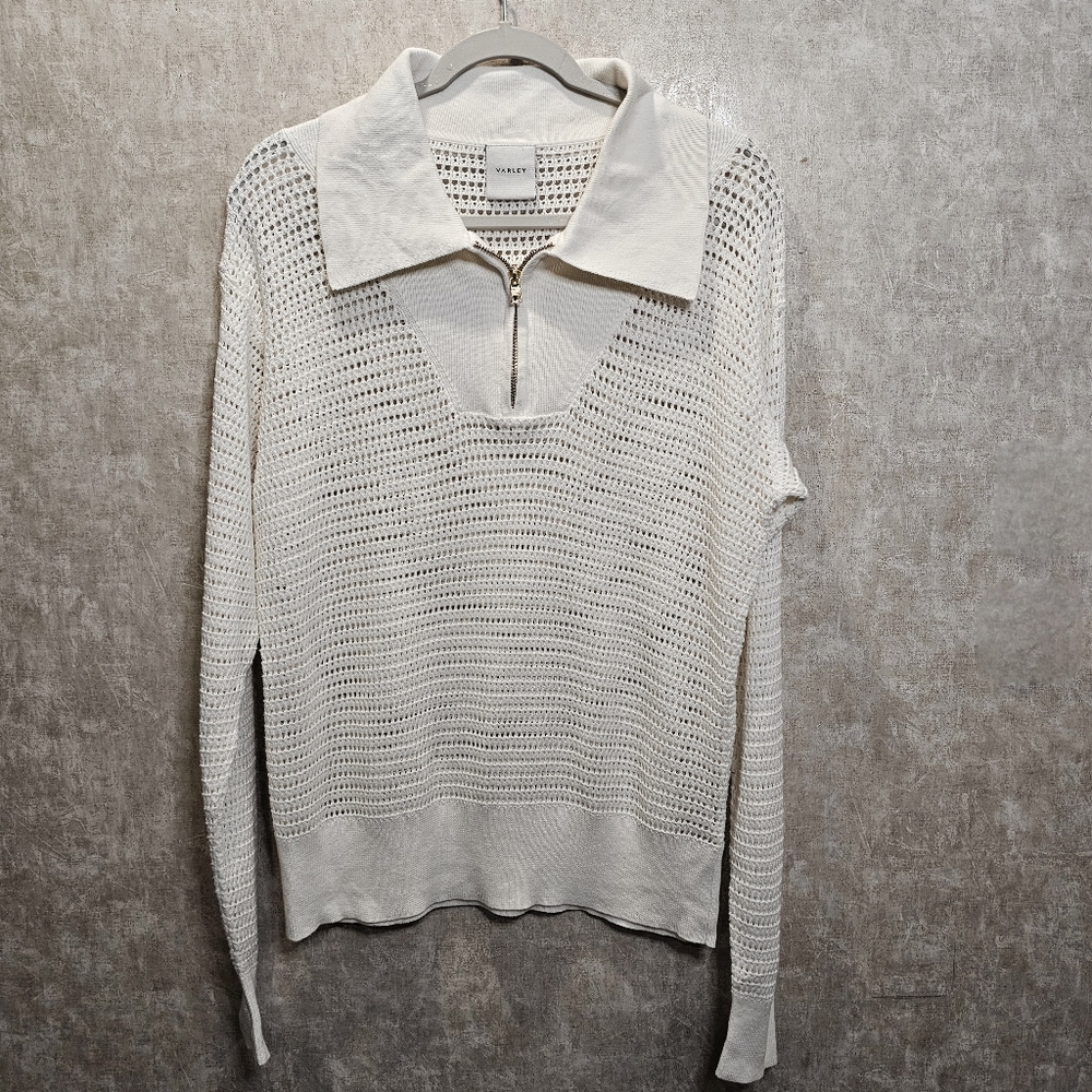 VARLEY Billie Eyelet Minimalist Capsule V-Neck Zip Sweater - Picture 6 of 10